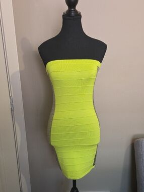 WOW couture Neon Lime Strapless Bandage Dress